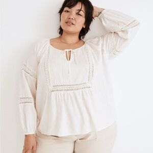 Madewell Plus Linen-Blend Pintuck Peasant Top
